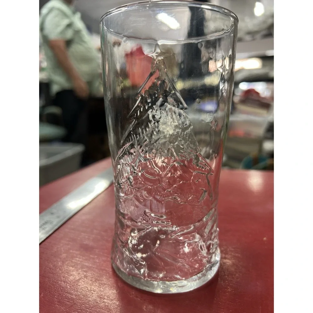 Arcoroc Holly Tree Clear Embossed Glass Tumbler Christmas Vintage‎